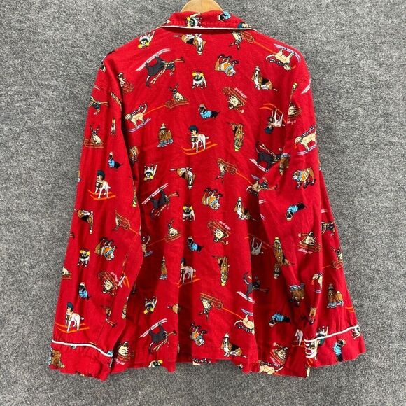 Old Navy Sleepshirt Women XL Red Dog Print Button Up Flannel Long Sleeve Cotton - Picture 2 of 9